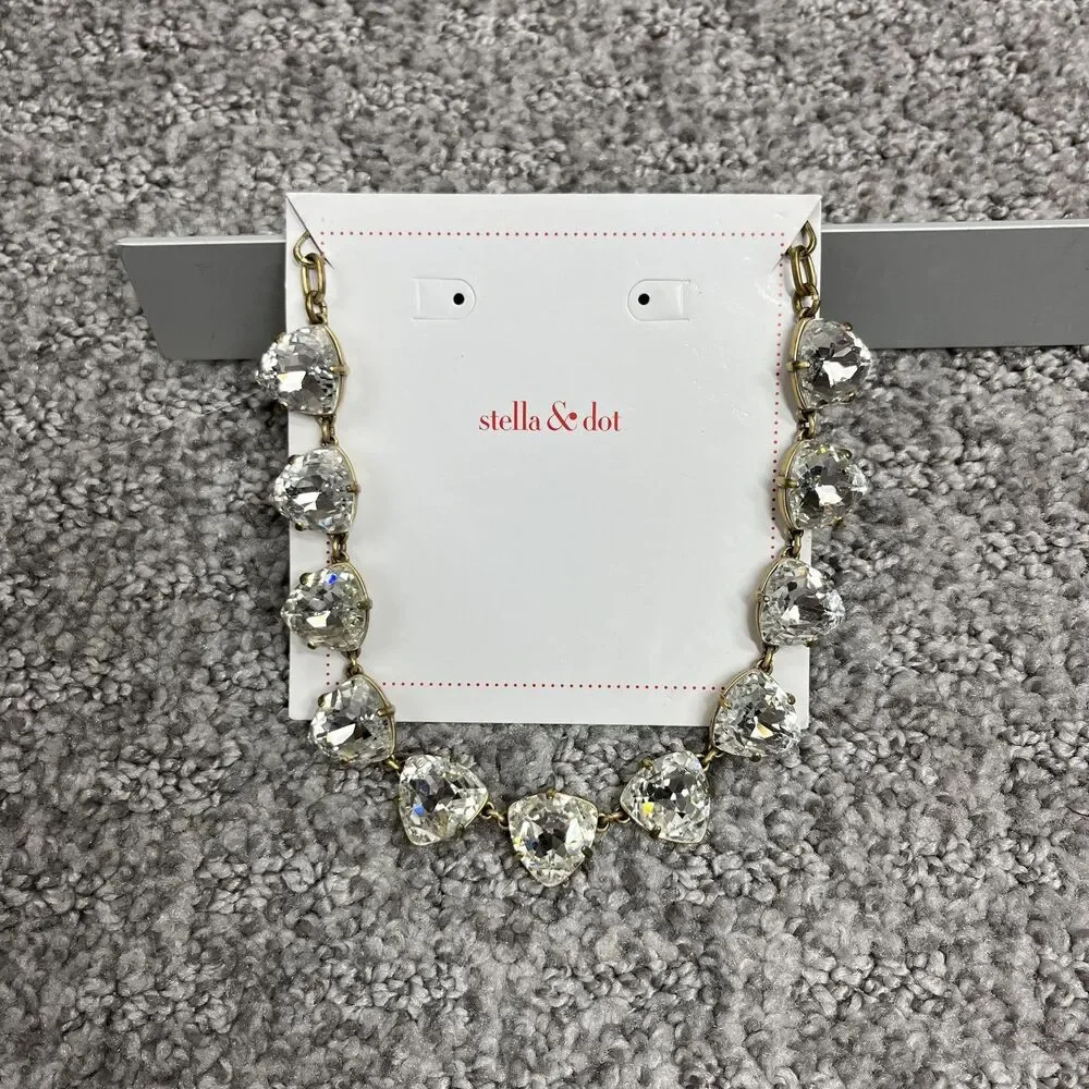 Stella Dot Necklace Crystal Rhinestone Statement Gold Tone Chain Jewelry Signed